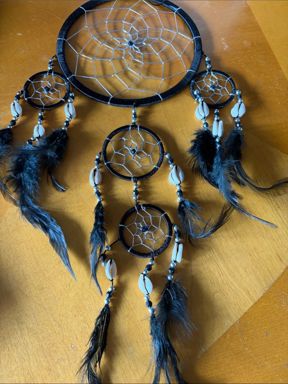 Black Feather Dreamcatcher Wall Tapestry - Boho Hanging Decor